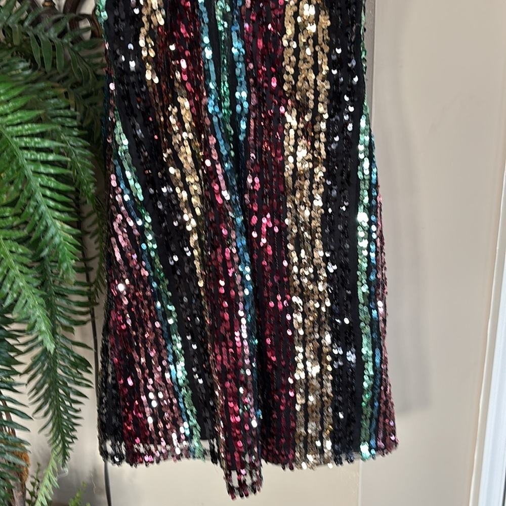 Venus Sparkly Rainbow Striped Sequin Colorful Cocktail Dress Spaghetti Strap - Picture 7 of 15